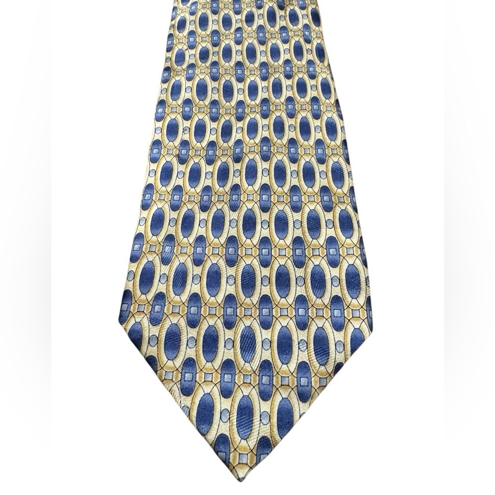 Pierre Cardin Yellow Blue Geometric 100% Silk Necktie